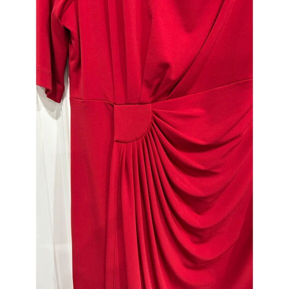 Connected Apparel Red Draped Knee Length Dress Size 12 Pleated Accent Waist - Picture 4 of 9